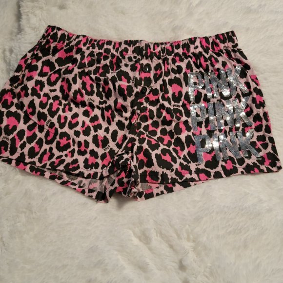 PINK Victoria's Secret Pants - NEW Victoria's Secret PINK Pink/Black Leopard Sequin Sleep Shorts -  Size S/P